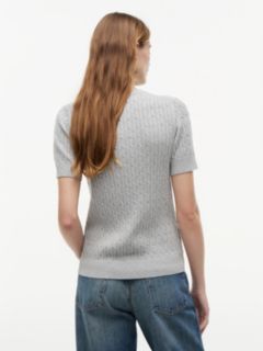 Short-Sleeve Cable Knit Sweater — Grey 4