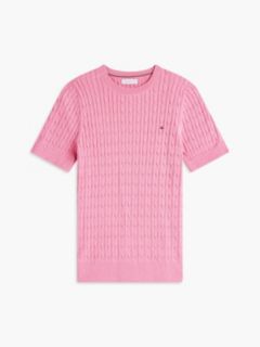 Short-Sleeve Cable Knit Sweater — Mystic Pink 5