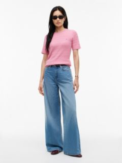 Short-Sleeve Cable Knit Sweater — Mystic Pink 2