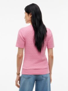 Short-Sleeve Cable Knit Sweater — Mystic Pink 4