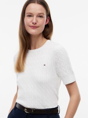Short-Sleeve Cable Knit Sweater | Tommy Hilfiger