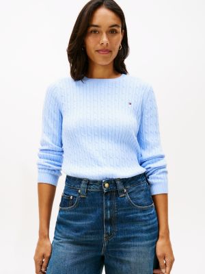 Cable Knit Sweater, Light Blue