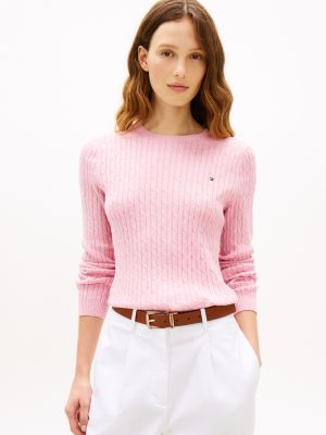 Cable Knit Sweater, Pink Heather