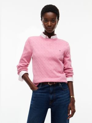 Cable Knit Sweater, Mystic Pink