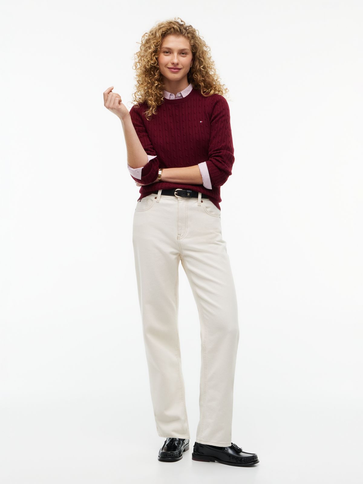 Cable Knit Sweater — Burgundy
