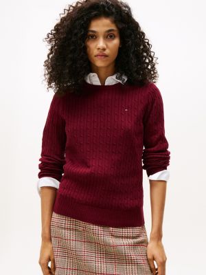 Cable Knit Sweater, Burgundy