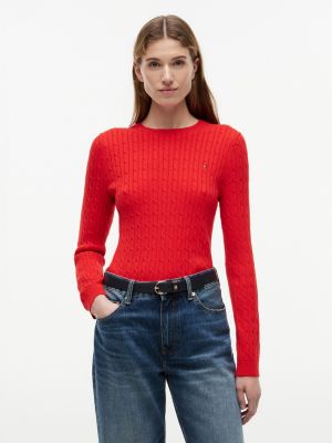 Cable Knit Sweater, Fierce Red