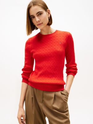 Cable Knit Sweater, Deep Crimson