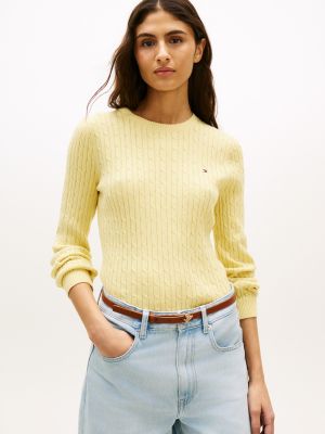 Cable Knit Sweater, Yellow Heather