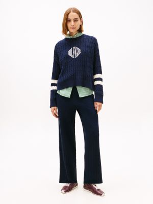 Cable Knit Sweater Pant, Navy