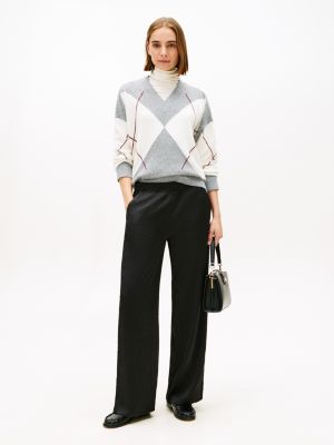Textured Stretch Satin Pull-On Pant, Black