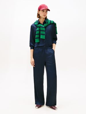 Textured Stretch Satin Pull-On Pant, Navy