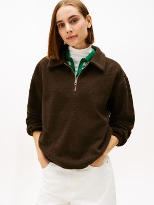Teddy Fleece Quarter-Zip Sweatshirt, Dark Coffee