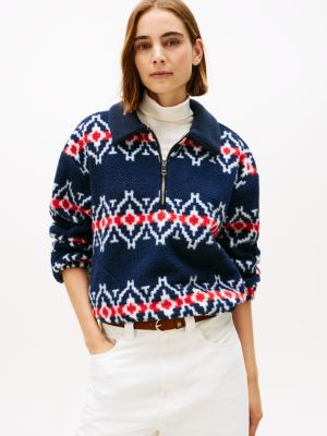 Fair Isle Print Teddy Fleece Sweatshirt, Navy Multi