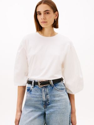 Puff-Sleeve T-Shirt, Ecru