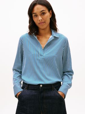 Stripe Pullover Shirt, Deep Indigo