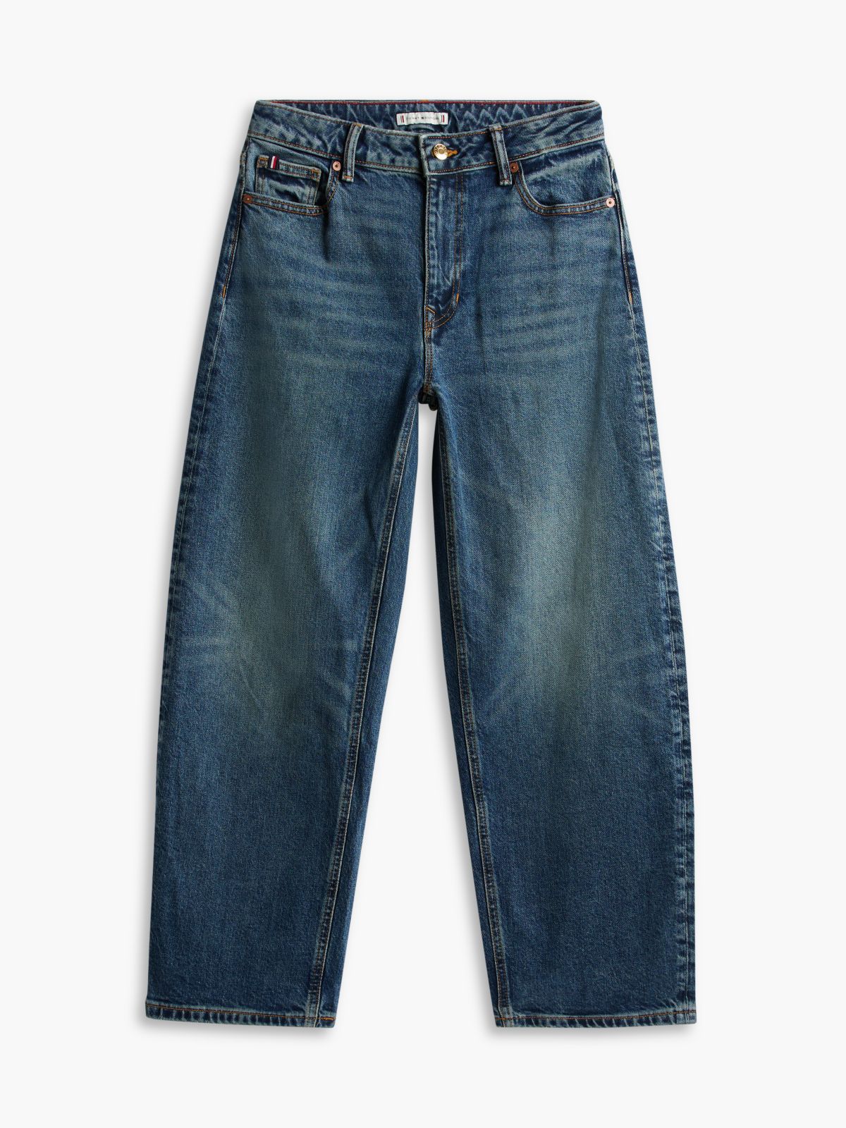 Stretch High-Rise Barrel Jean — Med Dark Wash