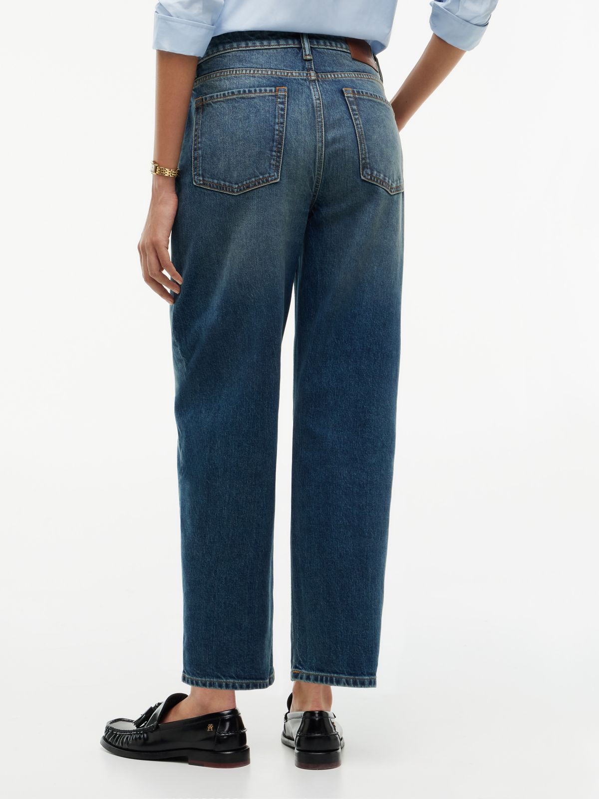 Stretch High-Rise Barrel Jean — Med Dark Wash