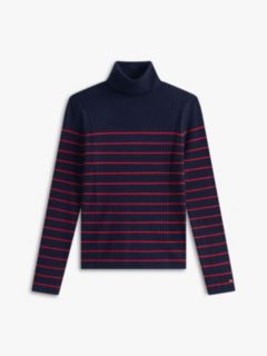 Stripe Rib-Knit Turtleneck Sweater — Navy 5