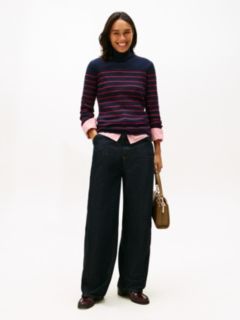 Stripe Rib-Knit Turtleneck Sweater — Navy 3