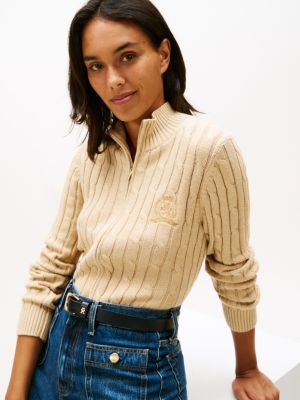 Crest Logo Cable Knit Zip Cardigan | Tommy Hilfiger