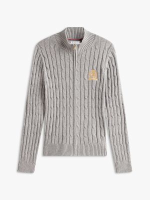 Crest Logo Cable Knit Zip Cardigan | Tommy Hilfiger