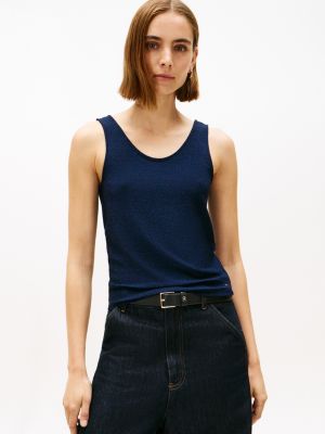 Shimmer Jersey Knit V-Neck Tank Top, Carbon Navy