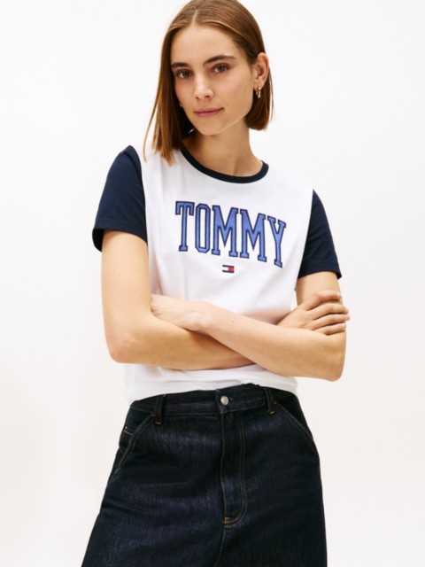 Женские футболки Tommy Hilfiger Varsity Tommy Logo Ringer T-Shirt