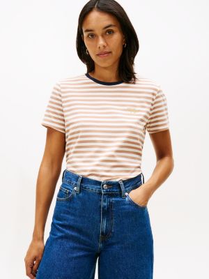 Hilfiger Script Logo Stripe T-Shirt, Rich Cream