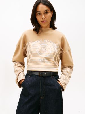 Nautical Stripe Cropped Sweatshirt, Iconic Camel