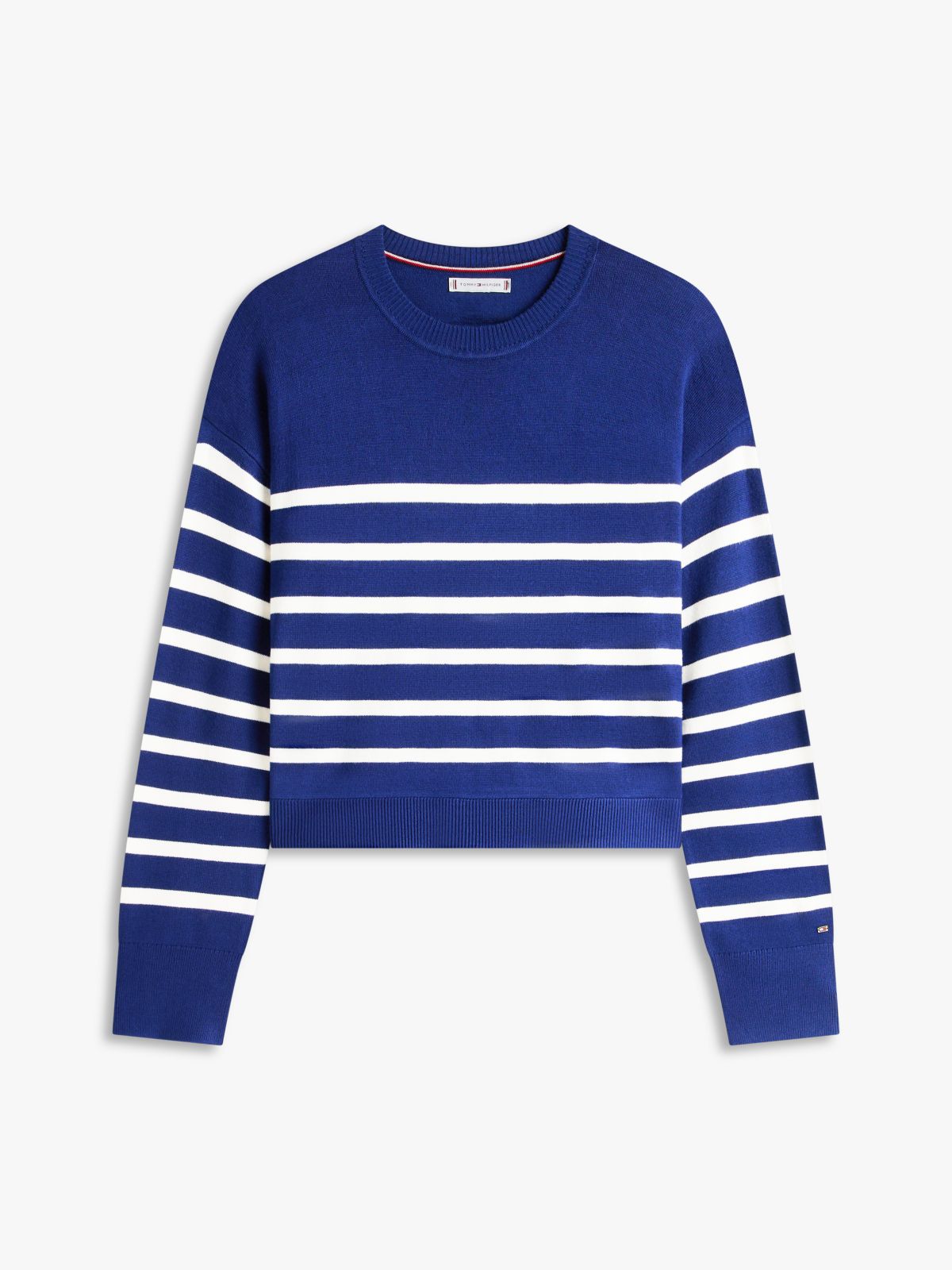 Layered-Look Lightweight Stripe Sweater — Preppy Navy