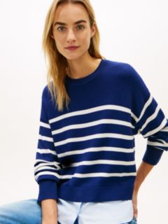 Layered-Look Lightweight Stripe Sweater — Preppy Navy 2