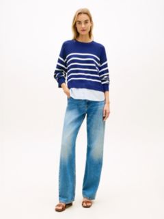 Layered-Look Lightweight Stripe Sweater — Preppy Navy 3