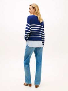 Layered-Look Lightweight Stripe Sweater — Preppy Navy 4