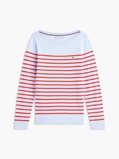 Striped Boatneck Sweater — Sweet Blue 5