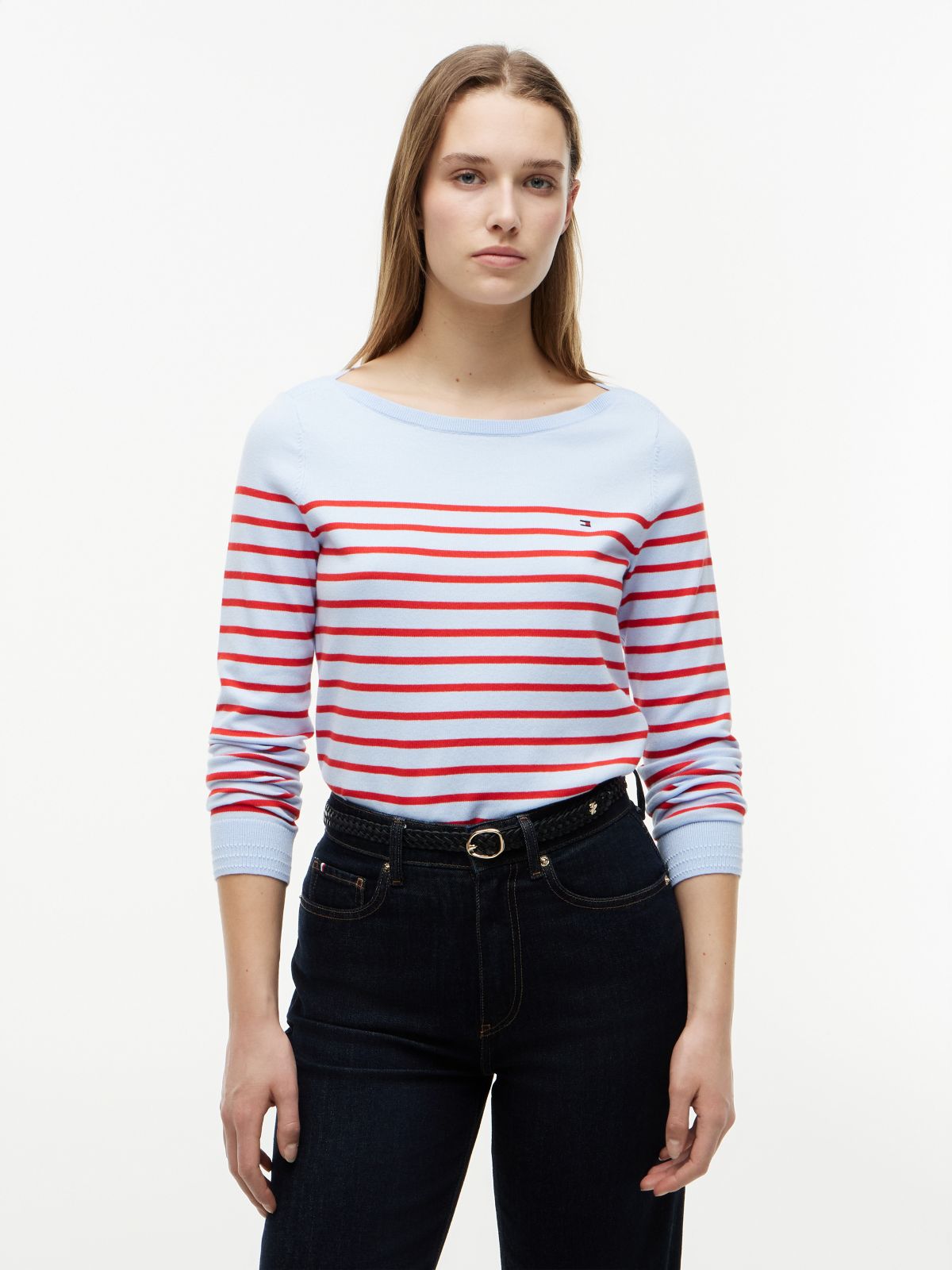 Striped Boatneck Sweater — Sweet Blue