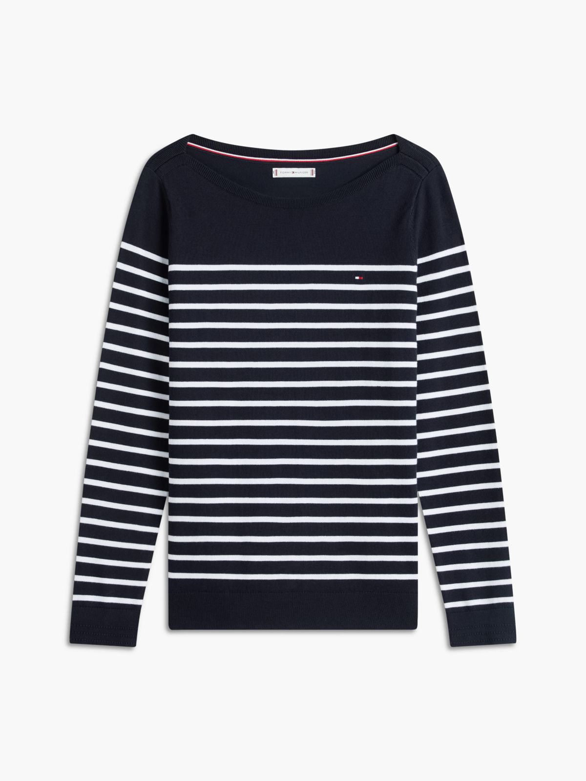 Striped Boatneck Sweater — Navy