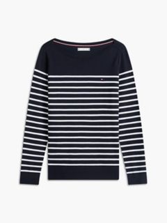 Striped Boatneck Sweater — Navy 5