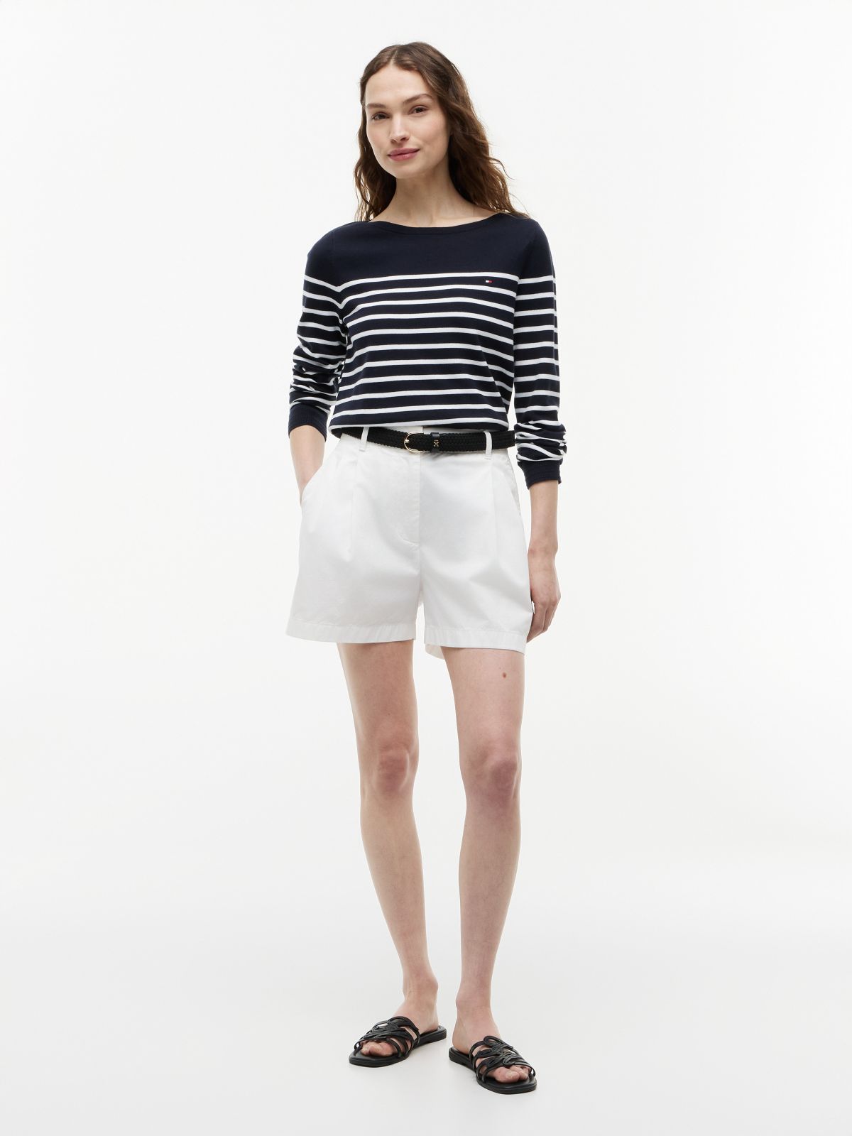 Striped Boatneck Sweater — Navy