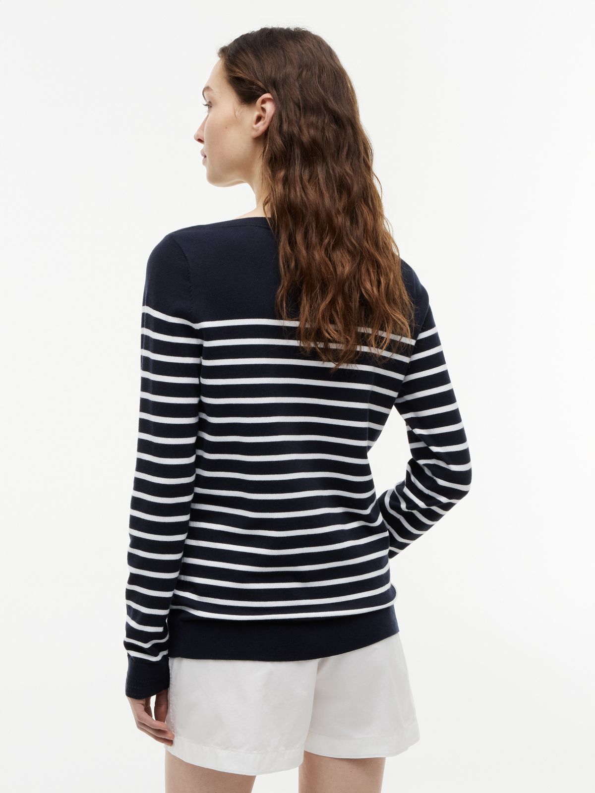 Striped Boatneck Sweater — Navy