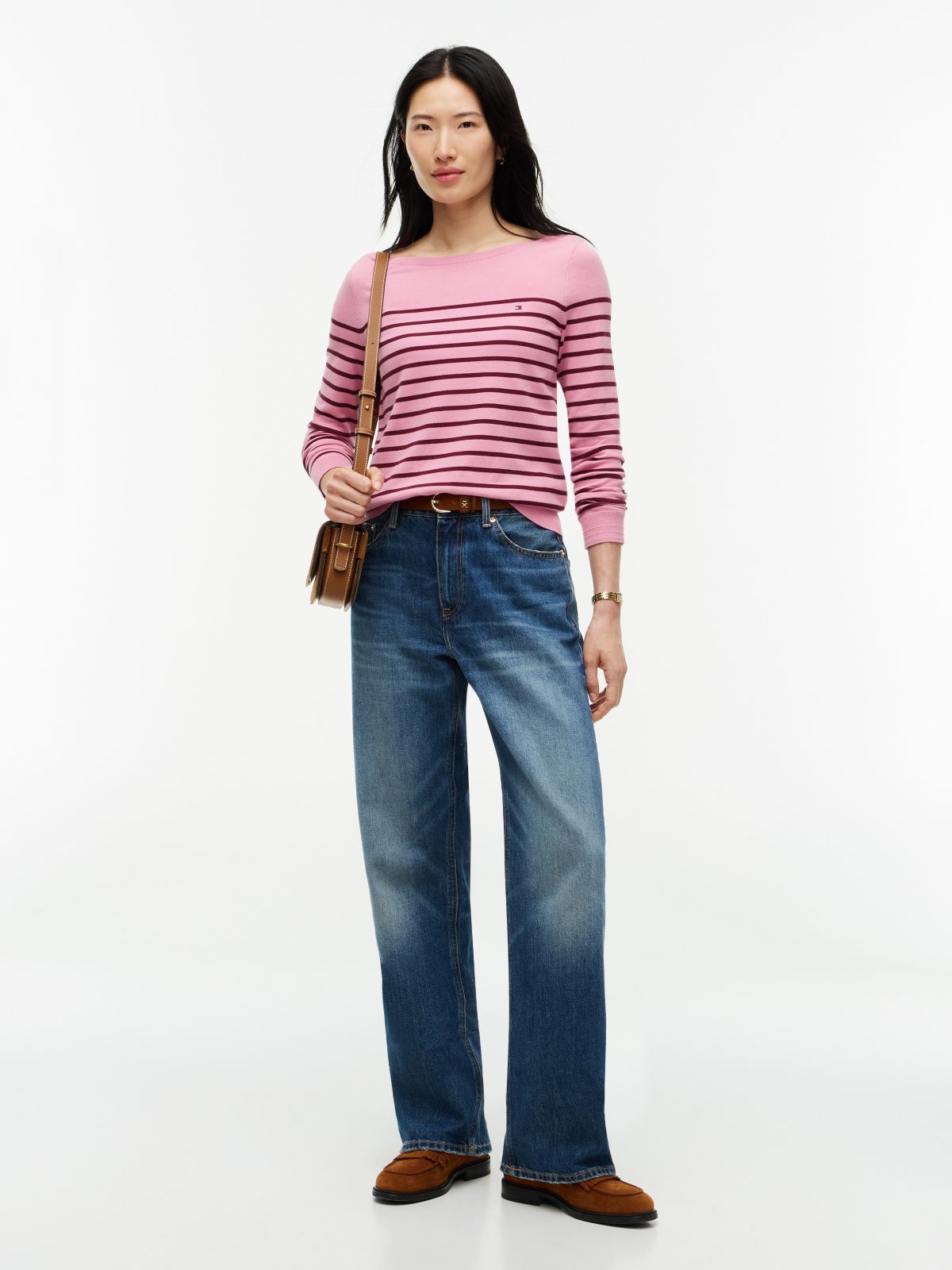 Striped Boatneck Sweater — Mystic Pink