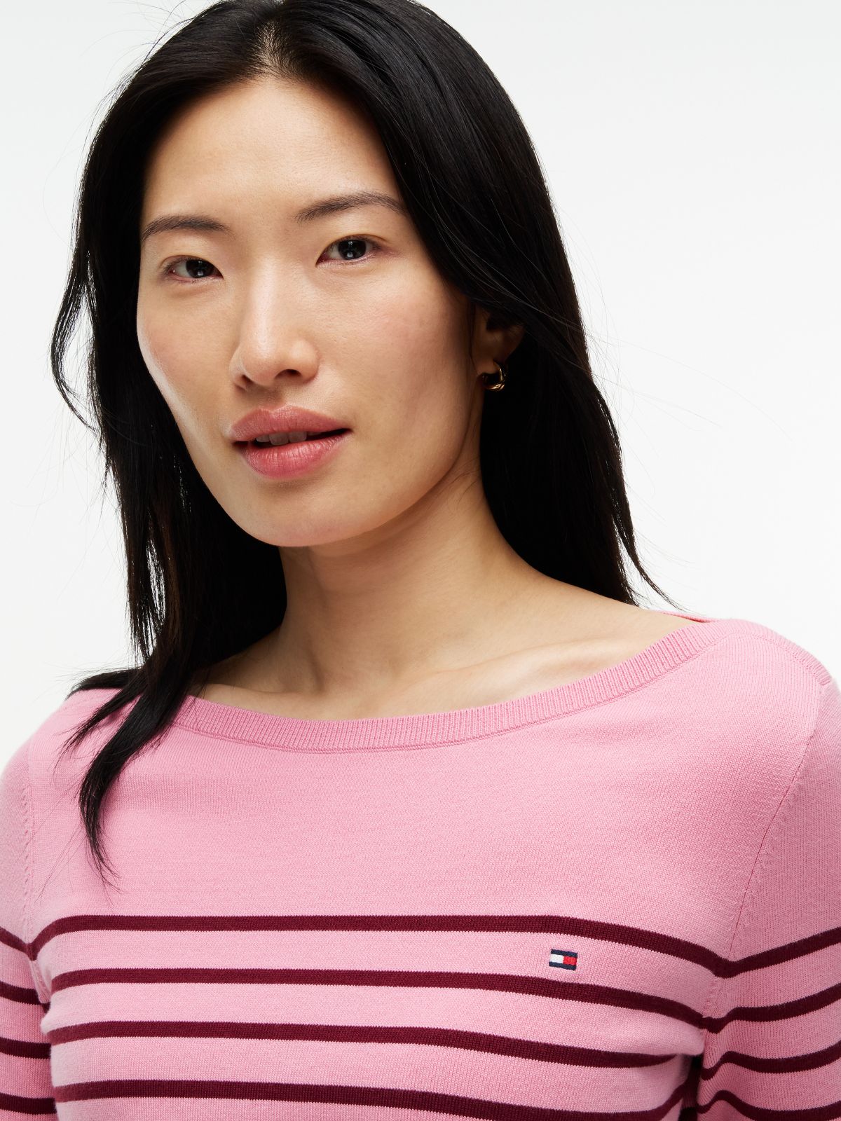 Striped Boatneck Sweater — Mystic Pink