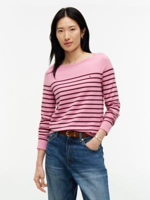 Striped Boatneck Sweater, Mystic Pink