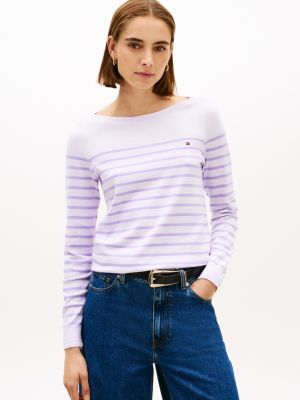 Stripe Boatneck Sweater, Lilac Sprig