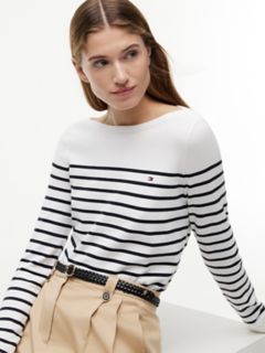 Striped Boatneck Sweater — Ecru 3