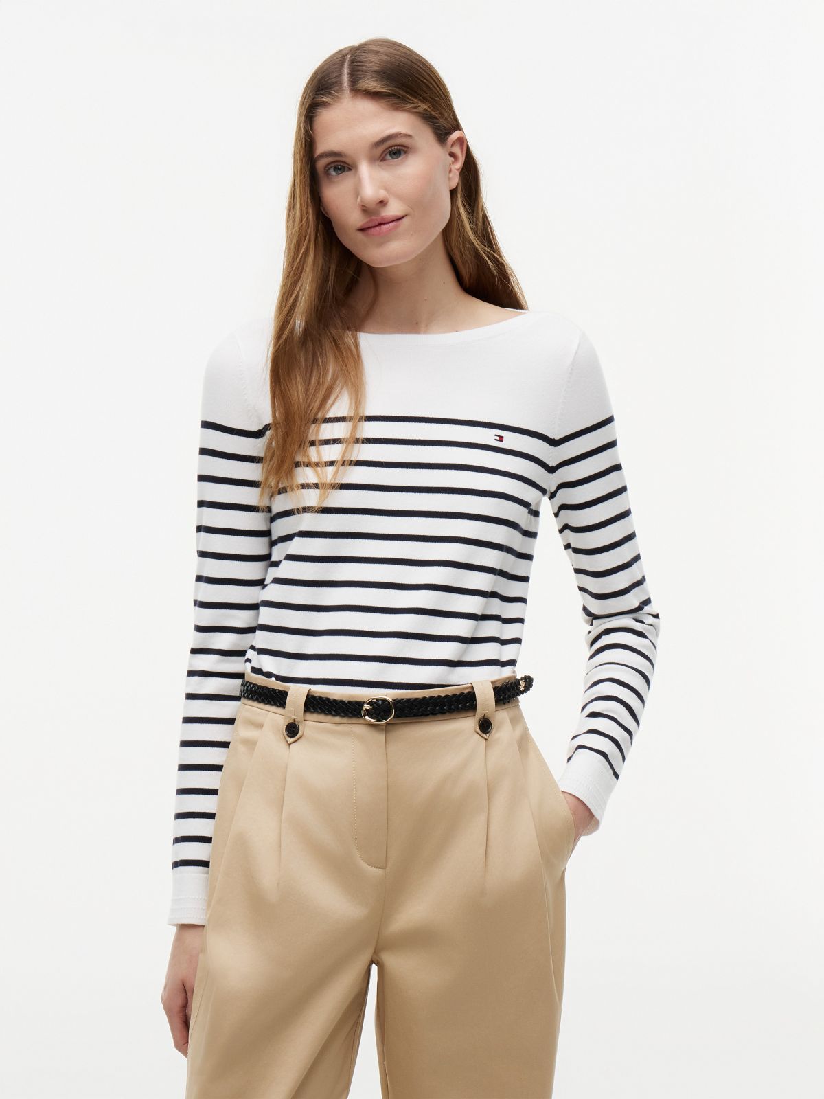 Striped Boatneck Sweater — Ecru