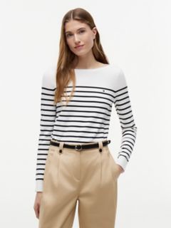 Striped Boatneck Sweater — Ecru 1