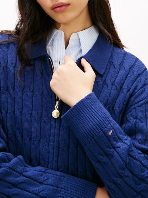 Boxy Fit Cable Knit Zip Cardigan | Tommy Hilfiger USA