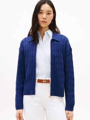 Boxy Fit Cable Knit Zip Cardigan