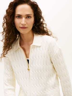 yumi Boxy Fit Cable Knit Zip Cardigan | Tommy Hilfiger
